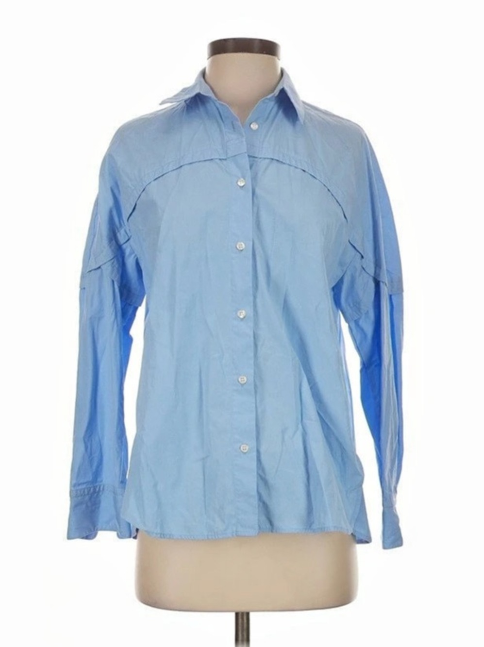 LouLou Studio Alnon Paneled Cotton-Poplin Shirt Blue Small